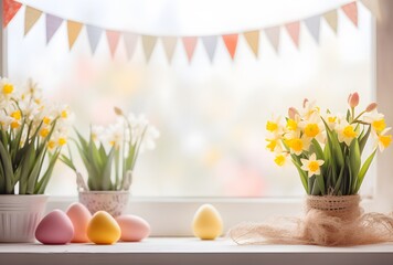 Wall Mural - spring easter windowsill with daffodils