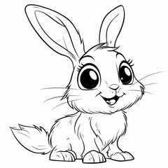 Cute Cartoon Bunny Illustration - Black and White