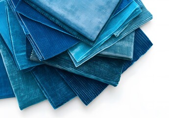 Blue Velvet Fabric Swatches Flat Lay