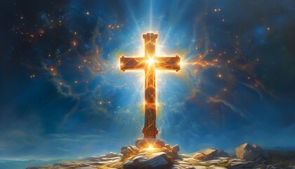 Radiant crucifix symbolizing divine trust in an ethereal spiritual atmosphere