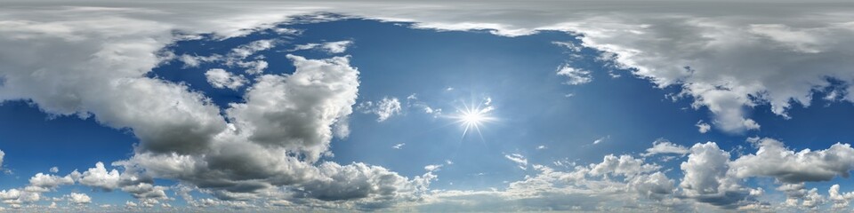Wall Mural - blue sky hdri 360 panorama view with awesome white clouds with zenith for use in 3d graphics as sky 