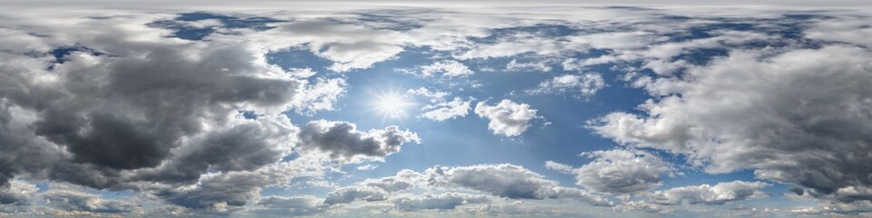 Wall Mural - sky hdri 360 panorama with dark clouds before storm in seamless equirectangular projection for use i