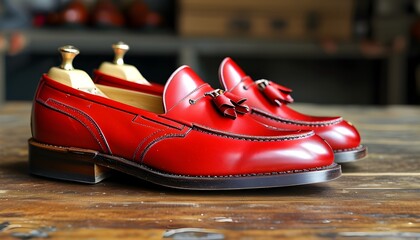 Poster - Stylish red leather moccasins for men