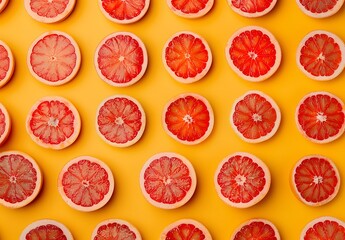 Vibrant Grapefruit Pattern on Yellow Background