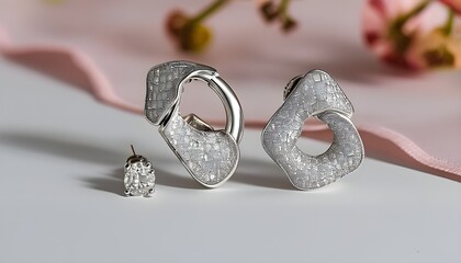 Wall Mural - Artistic silver ring and diamond-studded earrings showcasing unique elegance