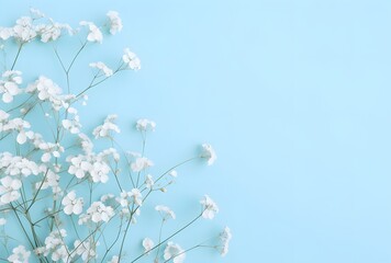 Wall Mural - white gypsophila flowers on pastel blue background