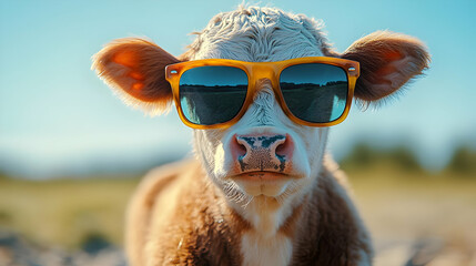 Wall Mural - Cool Calf Wearing Sunglasses Photo