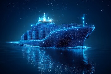 Wall Mural - Cargo Ship it  Wireframe plexus style  Illustration