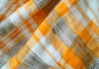 Diagonal Plaid Fabric Texture, Orange, Yellow & White