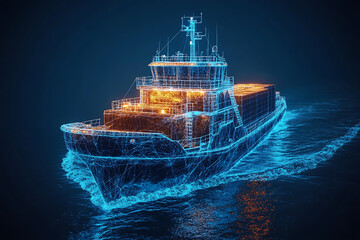 Wall Mural - Cargo Ship it  Wireframe plexus style  Illustration