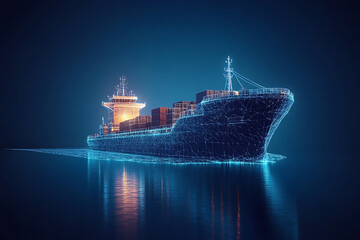 Wall Mural - Cargo Ship it  Wireframe plexus style  Illustration