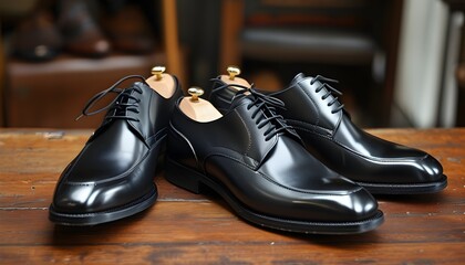 Elegant black leather shoes for men featuring classic design and refined shoelaces