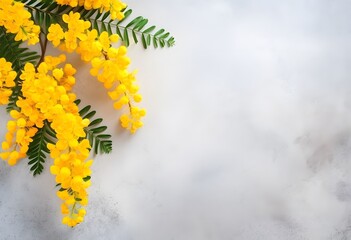 Wall Mural - mimosa flowers on gray concrete background