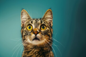 A cat with blue eyes stares at the camera, generative ai image