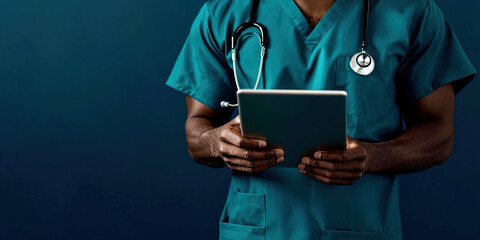 A doctor with a diagnosis on a dark background