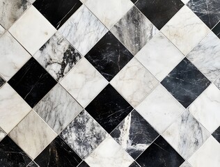 Wall Mural - Black & White Marble Tile Floor Pattern