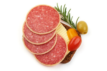 Wall Mural - Salami with cheese, salami parmesano, isolated on white background