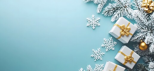 Poster - Minimalist Christmas Background with Gifts and Snowflakes