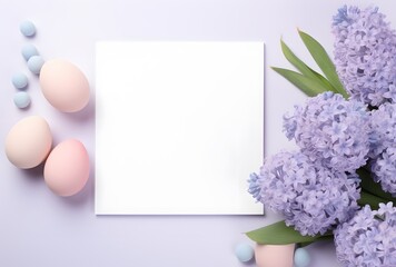 Wall Mural - Minimalist Easter Background with Hyacinths and Eggs