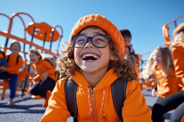 A hyper-realistic image of a group of students on the playground, with every movement, laugh, and detail of the playground equipment clearly captured