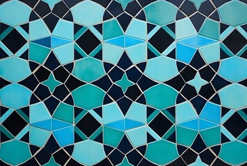 Wall Mural - Moroccan Geometric Tile Pattern in Blue, Green, and Black