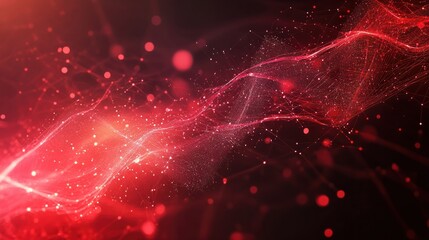 Wall Mural - Abstract red tech background with digital waves, Dynamic network system, Artificial neural connections, Technology background.