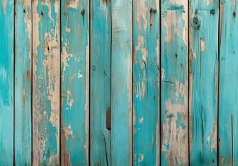 Poster - Vintage Turquoise Painted Wood Plank Background