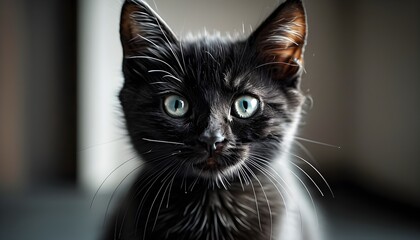 Charming cat gazing directly at the camera with captivating dark eyes