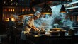 © Business Pics - Chef cooking in a busy restaurant kitchen, Generative AI