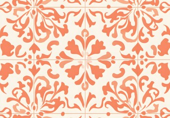 Canvas Print - Peach And White Floral Pattern Tile