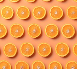 Canvas Print - Orange Slices Pattern on Peach Background