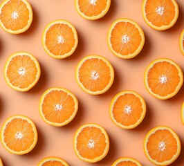 Canvas Print - Orange Slices Pattern on Peach Background