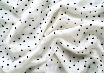 Poster - White Fabric Texture with Black Polka Dots