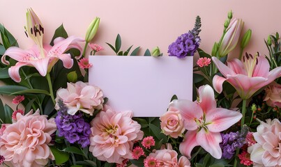 Poster - Pink Lily Bouquet with Blank Card for Text