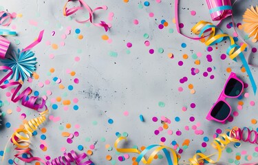 Poster - Colorful Party Confetti & Streamers Background