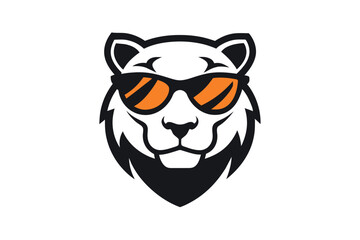 Wall Mural - A Tiger head logo with sunglass silhouette, simple vector outline, on a white background  vector art illustration