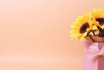 Sticker - Sunflowers in Pink Gift Box - Mothers Day Concept