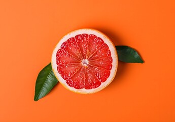 Poster - Sliced Grapefruit on Orange Background Flat Lay