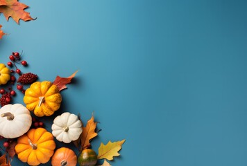 Wall Mural - autumn background with pumpkins, leaves and berries
