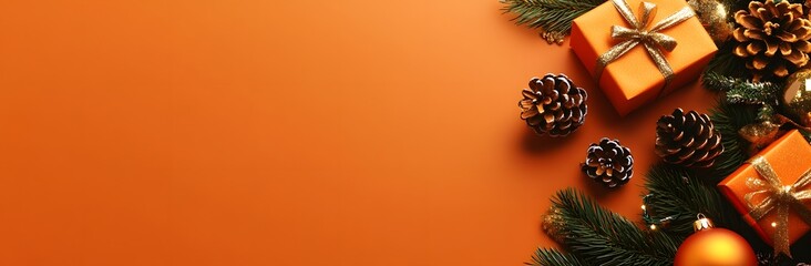 Sticker - Orange Christmas Decor Web Banner Background