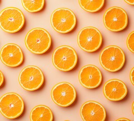 Poster - Orange Slices Pattern on Peach Background