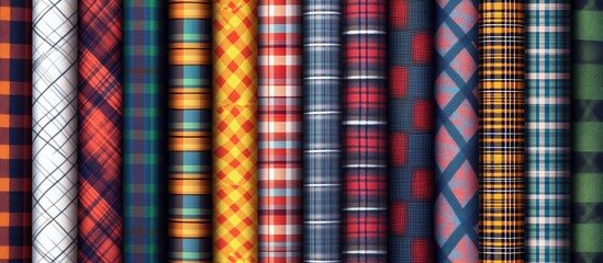 Patterns for fabric printing featuring plaid and checkered designs Created using rotary screen printing with up to 18 vibrant colors