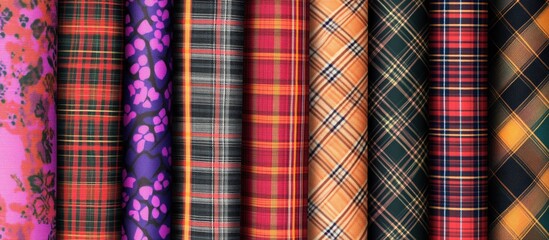 Patterns for fabric printing featuring plaid and checkered designs Created using rotary screen printing with up to 18 vibrant colors