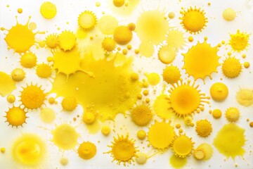 Canvas Print - Yellow paint splatters on white background with abstract design