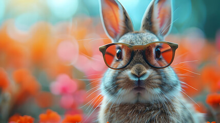 Wall Mural - Cute Bunny Wearing Sunglasses, Illustration