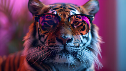 Tiger Wearing Sunglasses - Close Up Illustration