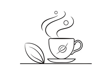 Wall Mural - Coffee cup continuous line sketch tea icon cafe sketch drink single art outline mug logo food. Doodle cup line vector art illustration