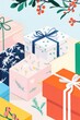 © AIArtistry - Illustration of festive gift boxes with geometric designs for coloring