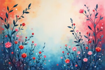 Wall Mural - Watercolor Painting of Red and Pink Flowers in a Garden