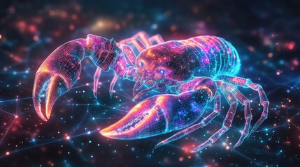 Wall Mural - A Wireframe Scorpion Illuminated with Neon Lights